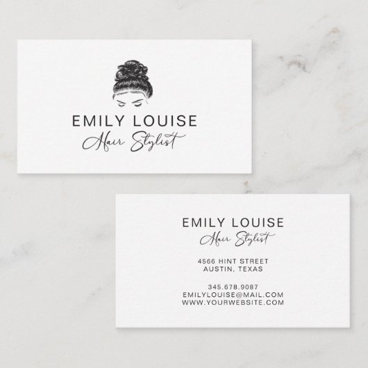 Hair Stylist Minimalist Black White Business Card Visitekaartje (Voorkant / Achterkant)