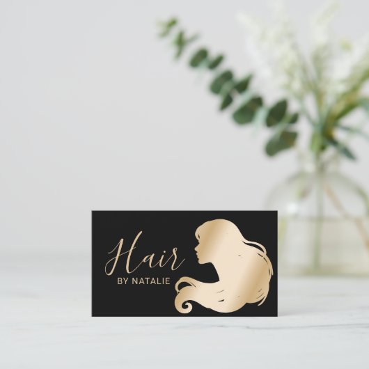 Hair Stylist Modern Black & Gold Beauty Salon Visitekaartje (Staand voorkant)