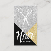 Hair Stylist Modern Black Gold en Silver Glitter Visitekaartje (Voorkant)
