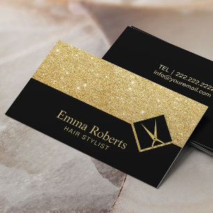 Hair Stylist Modern Black & Gold Glitter Salon Visitekaartje