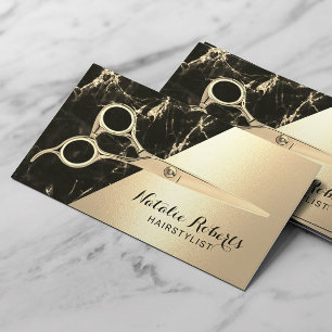 Hair Stylist Modern Black Gold Marble Beauty Salon Visitekaartje