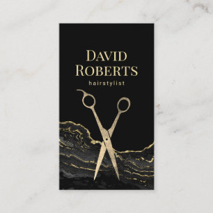 Hair Stylist Modern Black Gold Marble Hairdresser Visitekaartje