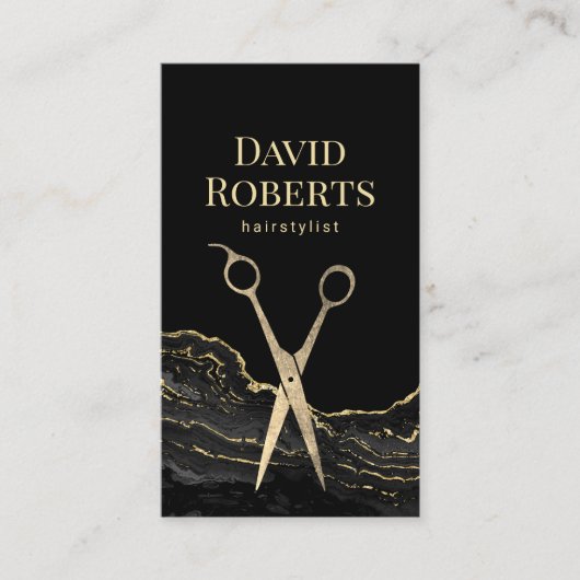 Hair Stylist Modern Black Gold Marble Hairdresser Visitekaartje (Voorkant)