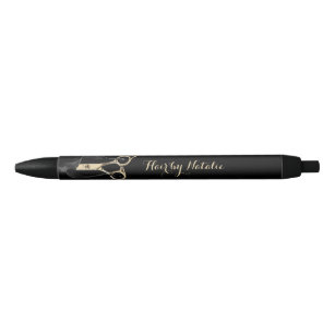 Hair Stylist Modern Black & Gold Scissor Salon Zwarte Inkt Pen