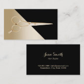 Hair Stylist Modern Black & Gold Scissor Visitekaartje (Voorkant / Achterkant)