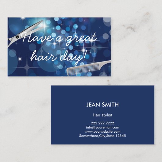 Hair Stylist Modern Blue Background Salon Visitekaartje (Voorkant / Achterkant)