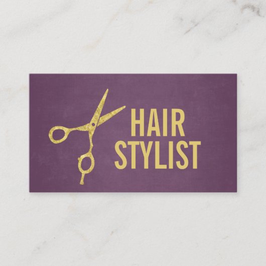 Hair Stylist Modern Bold Paars & Gold Visitekaartje (Voorkant)