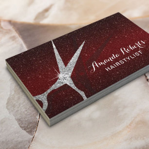Hair Stylist Modern Burgundy Red Glitter Salon Visitekaartje