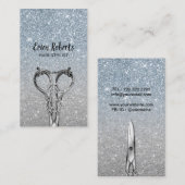 Hair Stylist Modern Dusty Blue & Silver Glitter Visitekaartje (Voorkant / Achterkant)