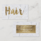 Hair stylist modern faux gold typografie marmer visitekaartje (Voorkant / Achterkant)