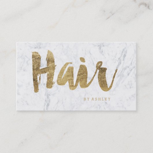 Hair stylist modern faux gold typografie marmer visitekaartje (Voorkant)
