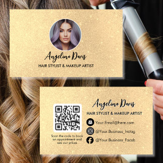 Hair Stylist Modern Gold Beauty salon photo qr Visitekaartje