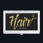 Hair Stylist Modern Gold Script Salon Elegant Visitekaarthouder<br><div class="desc">Haar Stylist Modern Gold Script Salon Elegant Business Card Holder.</div>