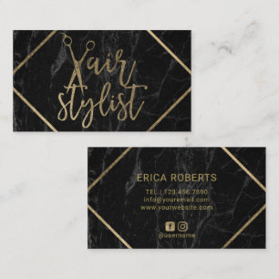 Hair Stylist Modern Gold Typography Black Marble Visitekaartje