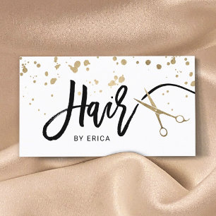 Hair Stylist Modern Gold Typography & Scissor Visitekaartje