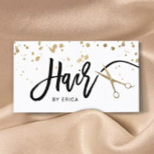 Hair Stylist Modern Gold Typography & Scissor Visitekaartje