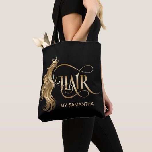 Hair stylist modern goudtypografie haarverlenging tote bag (Dichtbij)