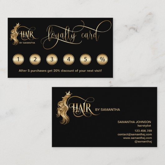 Hair stylist modern goudtypografie haarverlenging visitekaartje (Voorkant / Achterkant)
