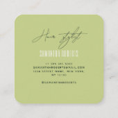 Hair stylist modern green monogram initials vierkante visitekaartje (Achterkant)