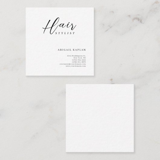Hair Stylist Modern Minimalist Elegant Plain Vierkante Visitekaartje (Voorkant / Achterkant)