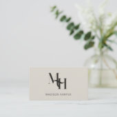 Hair stylist modern monogram initials beige gray visitekaartje (Staand voorkant)