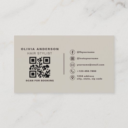Hair Stylist Modern Neutral QR Code  Visitekaartje (Achterkant)