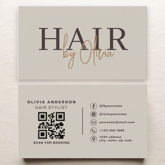 Hair Stylist Modern Neutral QR Code  Visitekaartje