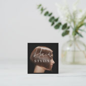 Hair stylist modern photo  square business card vierkante visitekaartje (Staand voorkant)
