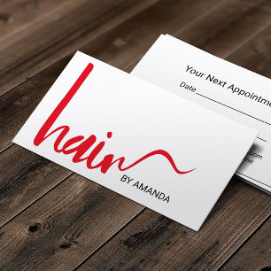 Hair Stylist Modern Red Script Appointment Afsprakenkaartje