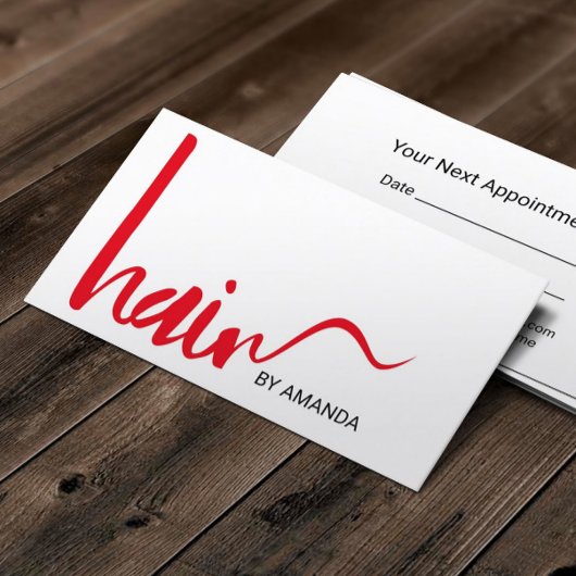 Hair Stylist Modern Red Script Appointment Afsprakenkaartje