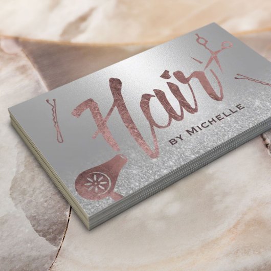Hair Stylist Modern Roos Gold Typografie Silver Visitekaartje