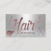 Hair Stylist Modern Roos Gold Typografie Silver Visitekaartje (Voorkant)