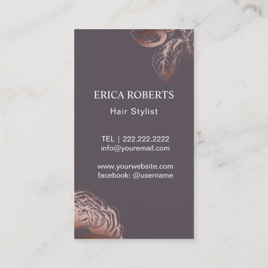 Hair Stylist Modern Scissor & Roos Floral Paars Visitekaartje (Achterkant)