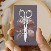 Hair Stylist Modern Scissor & Roos Floral Paars Visitekaartje
