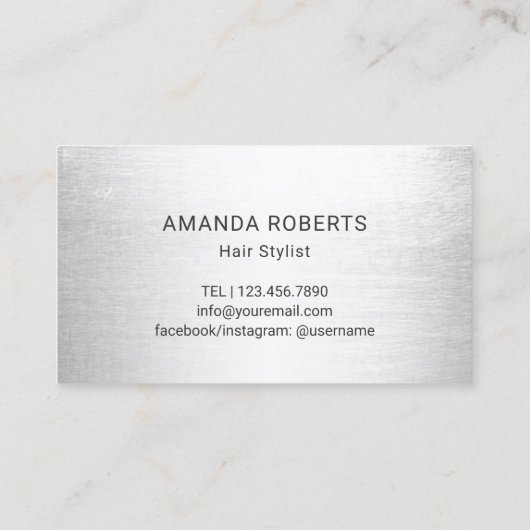 Hair Stylist Modern Silver 3D Script Salon Visitekaartje (Achterkant)