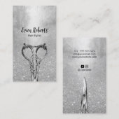 Hair Stylist Modern Silver Glitter Hair Salon Visitekaartje (Voorkant / Achterkant)