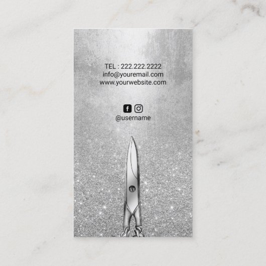 Hair Stylist Modern Silver Glitter Hair Salon Visitekaartje (Achterkant)