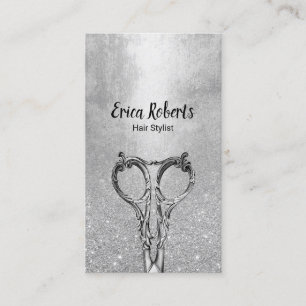 Hair Stylist Modern Silver Glitter Hair Salon Visitekaartje