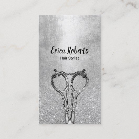 Hair Stylist Modern Silver Glitter Hair Salon Visitekaartje (Voorkant)