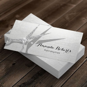 Hair Stylist Modern Silver Glitter Scissor Salon Visitekaartje