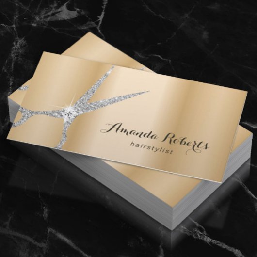 Hair Stylist Modern Silver Scissor Salon Gold Visitekaartje