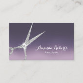Hair Stylist Modern Silver Scissor Salon Paars Visitekaartje (Voorkant)