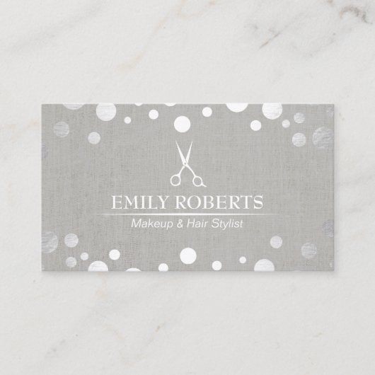Hair Stylist Modern Silver Stippen Elegant Salon Visitekaartje (Voorkant)