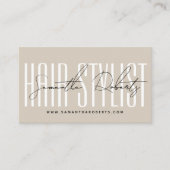 Hair stylist modern typografie script beige visitekaartje (Voorkant)
