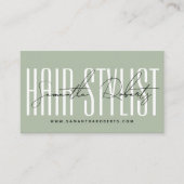 Hair stylist modern typografie script sage green visitekaartje (Voorkant)