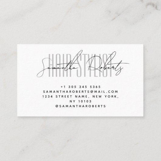 Hair stylist modern typografie script white visitekaartje (Achterkant)