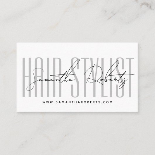 Hair stylist modern typografie script white visitekaartje (Voorkant)
