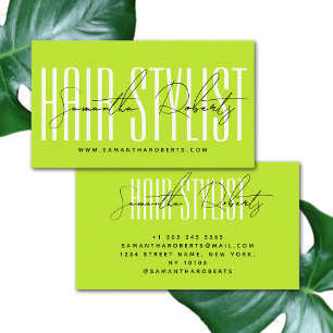 Hair stylist modern typografiescript neon green visitekaartje