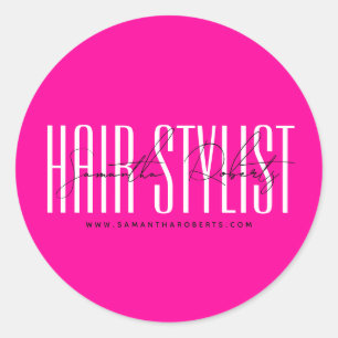 Hair stylist modern typografiescript neon roze ronde sticker