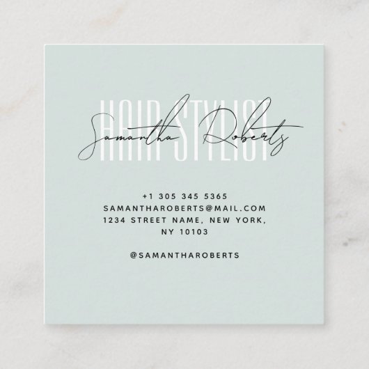 Hair stylist modern typography script blue vierkante visitekaartje (Achterkant)
